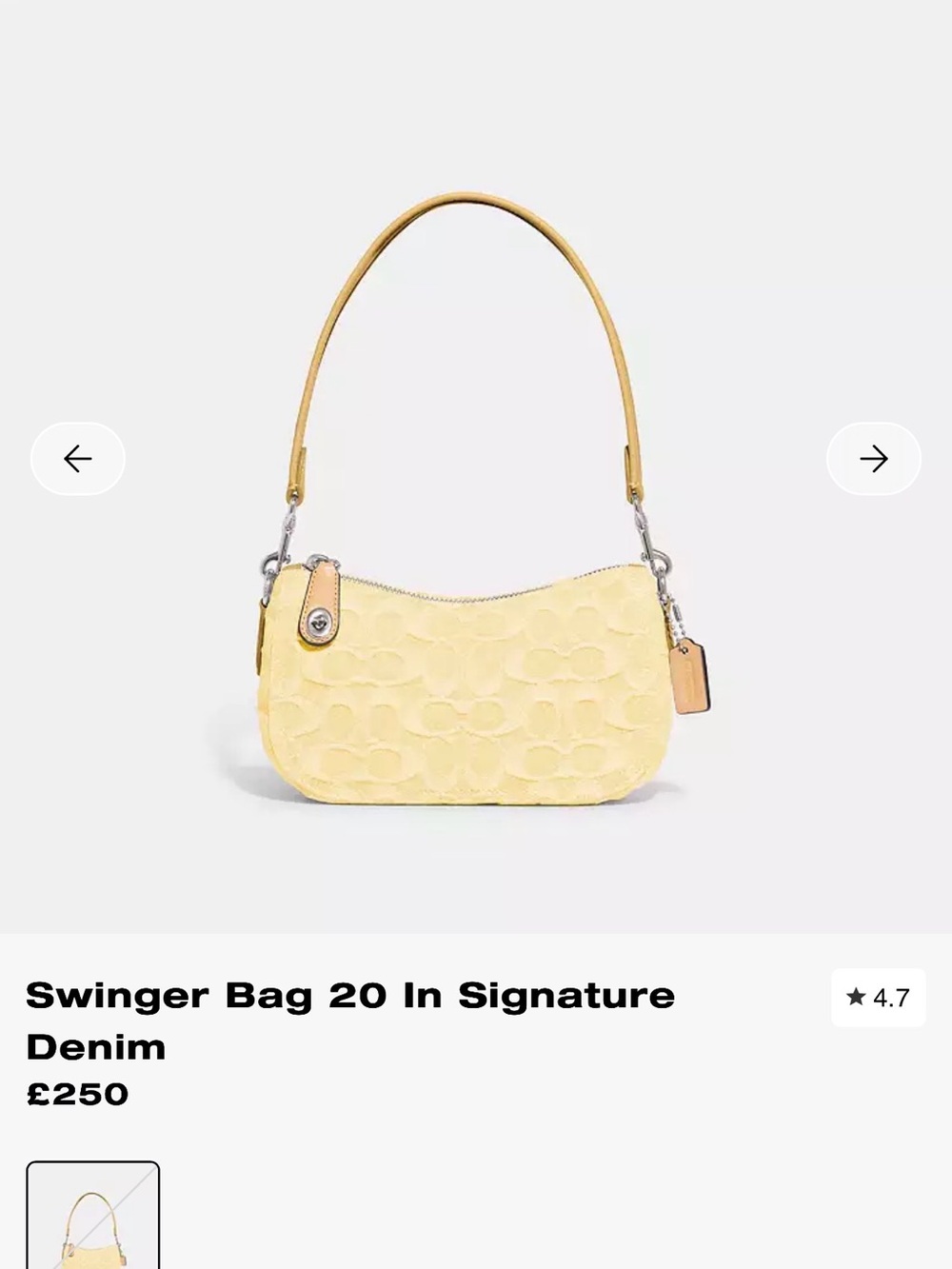 pale yellow Coach Swinger 20 shoulder bag